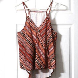 Composition Orange Black Pattern Women's Strap Top Blouse Size Large